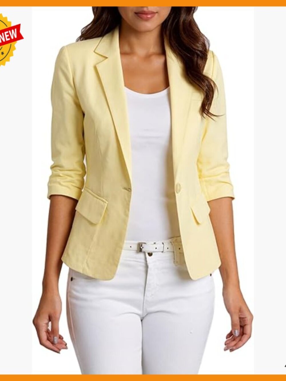 Women's 3/4 Sleeve Linen Blazer Slim Office Jacket Lightweight Breathable